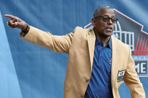 Hall of Famer Tony Dorsett is introduced during the induction ceremony at the Pro Football Hall of Fame, Saturday, Aug. 7, 2021, in Canton, Ohio. (AP)