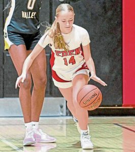 Eden Christian's Leah Wallace handles the ball against Quaker Valley last season. (Christopher Horner | TribLive)