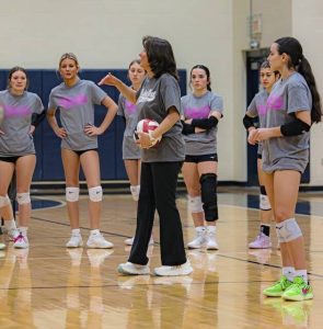 Jenny McDowell runs a clinic during the annual We Serve First Foundation girls volleyball all-star festivities Dec. 6, 2025, at Kiski Area. (Courtesy of Carson Burgh)