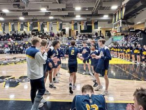 Mt. Lebanon’s Liam Sheely is introduced before a WPIAL Class 6A quarterfinal with Imani Christian last season. (Antonio Rossetti | For TribLive)