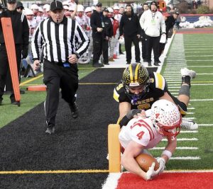 Avonworth’s Luca Neal scores past Northwestern Lehigh’s Braxton Lakatosh during the PIAA Class 3A state championship game on Saturday, Dec. 6, 2025, at Cumberland Valley. (Christopher Horner | TribLive)