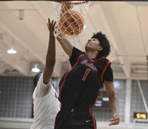 Indianas Aaron Webb dunks against Jeannette on Nov. 28. (Chaz Palla | TribLive)