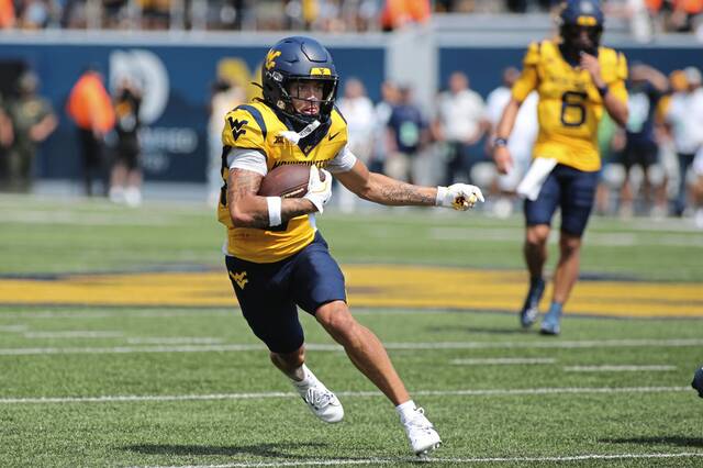 West Virginia wide receiver Rodney Gallagher III runs against Penn State on Aug. 31, 2024. (AP)