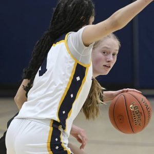 Greensburg Central Catholics Erica Gribble works against Shady Side Academys Laila Banner last season. (Christopher Horner | TribLive)