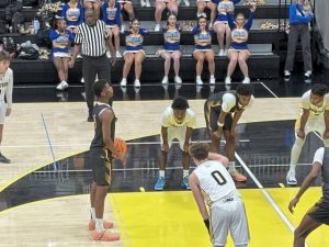 Lincoln Parks Josh Pratt shoots a free throw against Montour on Friday. (Don Rebel | TribLive)