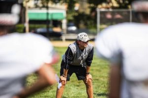 Riverview head coach Trevor George oversees his teams practice Monday, Aug. 4, 2025 at Riverview High School in Oakmont. (Shane Dunlap | TribLive)