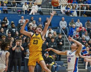 Thomas Jeffersons Nick Trklja takes a shot in front of Chartiers Valleys Julian Semplice during a WPIAL Class 5A first-round playoff game last season. (Jenn Codeluppi | Mon Valley Independent)