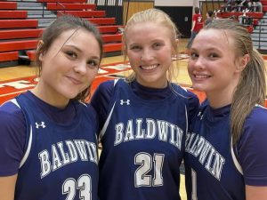 The Bernotas sisters, from left, freshman Alia, senior Laci, and junior Lynsey, are members of the 2025-26 girls basketball team. (Ray Fisher | For TribLive)