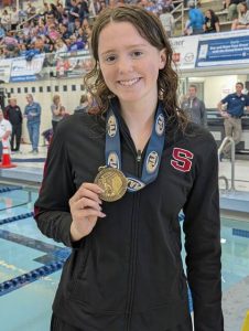 Southmorelands Allison Stinnett took third in the 100 breaststroke at the PIAA Class 2A swimming championships last year. (Michael Love | TribLive)