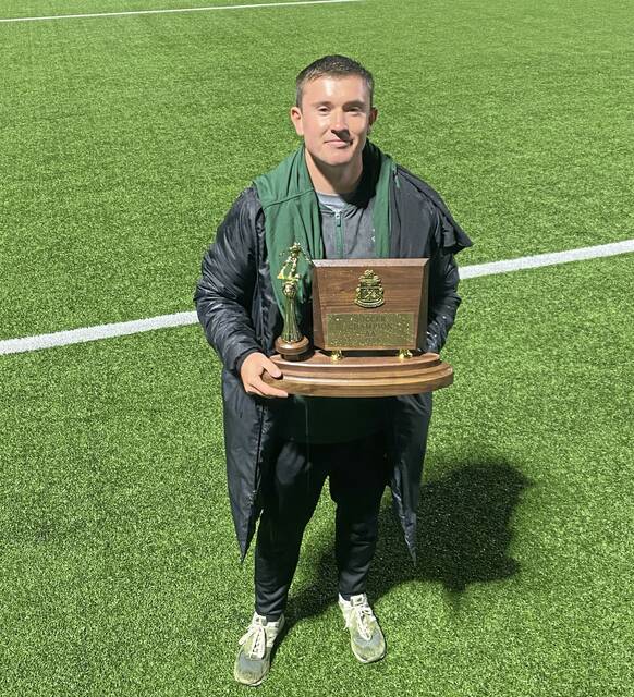 Deer Lakes coach Devin Murray celebrates after the WPIAL Class 2A title win over Beaver on Oct. 29, 2025, at Highmark Stadium. (Deer Lakes soccer boosters)