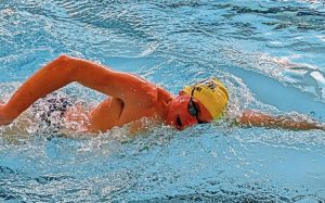 Knoch senior Adrian Lavorini swims freestyle during practice Jan. 30, 2026, at Butler YMCA. (Michael Love | TribLive)