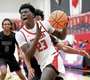Sewickley Academys Mamadou Kane drives to the basket against Obama Academy on Jan. 28. (Christopher Horner | TribLive)