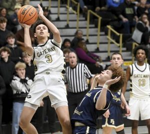 Gateways Jonathan Ward scores over Franklin Regionals Daniel Mosiello.