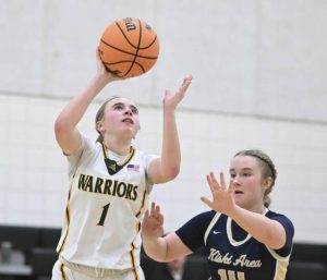 Penn-Traffords Izzie Fontana scores past Kiski Areas Allison Pencak on Tuesday. (Chaz Palla | TribLive)