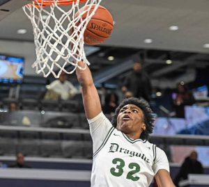 Allderdices Keith Taylor scores on a layup during the 2025 City League boys basketball championship game against Obama Academy. (Andrew Palla | For TribLive)