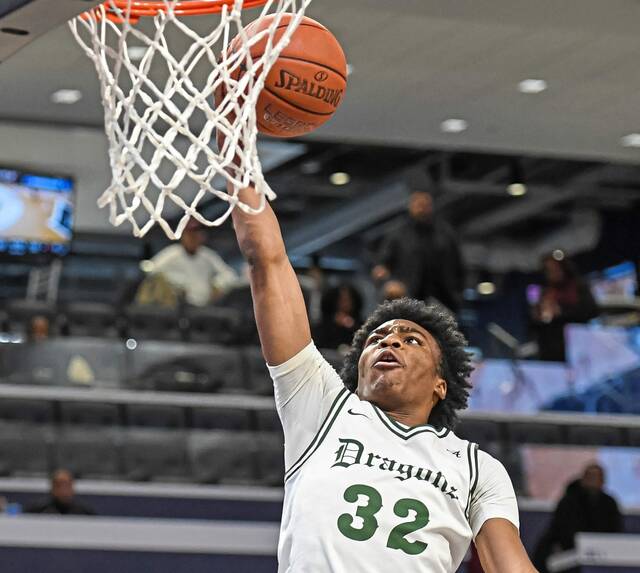 Allderdices Keith Taylor scores on a layup during the 2025 City League boys basketball championship game against Obama Academy. (Andrew Palla | For TribLive)