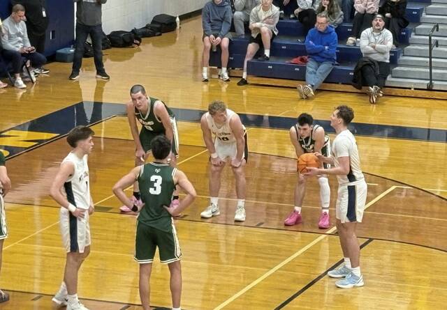 Mt. Lebanons Liam Sheely shoots a free throw against Pine-Richland in a WPIAL Class 6A first-round game Monday. (Don Rebel | TribLive)