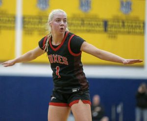 Fox Chapels Lyla Jablon plays defense against Thomas Jefferson in the WPIAL Class 5A quarterfinals Feb. 18. (Mike Darnay | Mon Valley Independent)