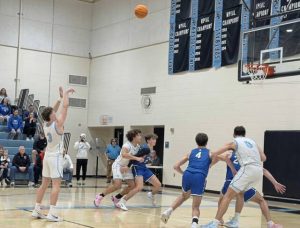 Seneca Valleys Andrew Omasits makes the game-winning free throw against Hempfield in the WPIAL Class 6A quarterfinals Thursday. (Ted Sarneso | For TribLive)