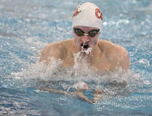 Latrobes Chris Heese wins the boys 100-yard breaststroke during the WPIAL Class 3A swimming championships Friday, Feb. 27, 2026 at Trees Pool. (Chaz Palla | TribLive)