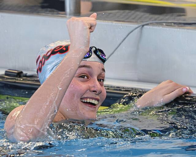 Fox Chapel freshman Delaney OToole is the No. 1 seed in the Class 3A girls 100-yard backstroke at the PIAA swimming championships March 12, 2026, at Bucknell. (Andrew Palla | For TribLive)