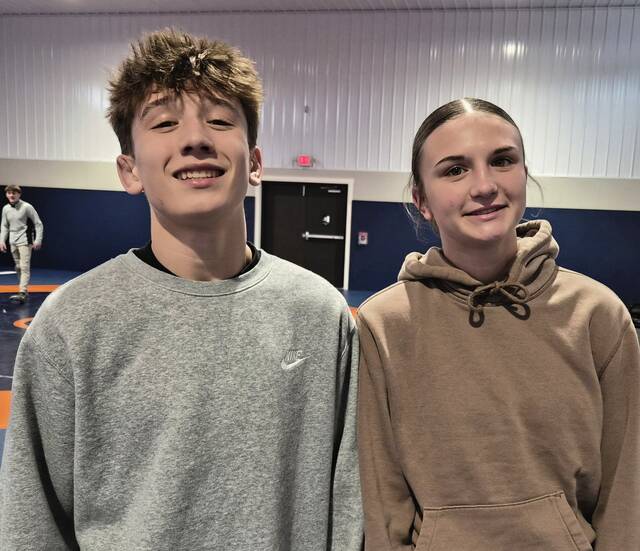 Derrys brother-sister wrestling duo of Mason and Kaila Keesecker will compete at the 2026 PIAA championships. (Paul Schofield | TribLive)