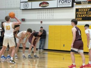 Thomas Jefferson's Justin Fry takes a free throw against New Oxford in a PIAA Class 5A first-round game Friday, March 6, 2026. (Don Rebel | TribLive)