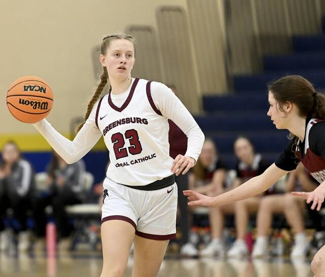 Erica Gribble and her Greensburg Central Catholic teammates will face Northwestern in the PIAA Class 3A second round Tuesday night. (Christopher Horner | TribLive)