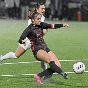 Fox Chapels Lily McLaughlin scores the winning goal in double overtime of the WPIAL Class 3A championship game against South Fayette on Wednesday, Oct. 29 2025, at Highmark Stadium. (Christopher Horner | TribLive)