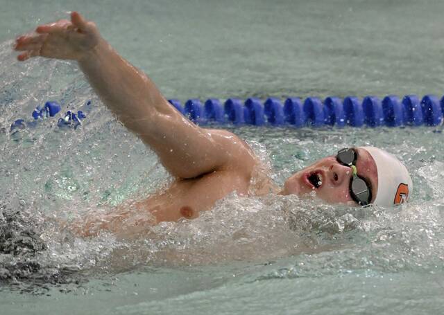 Latrobes Chris Heese takes third in the boys 200 IM at the WCCA Swimming Championships on Jan. 25. (Chaz Palla | TribLive)
