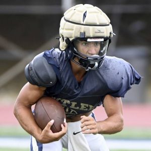 Butlers Nicco Baggetta works out during a preseason practice Aug. 21, 2025. (Christopher Horner | TribLive)