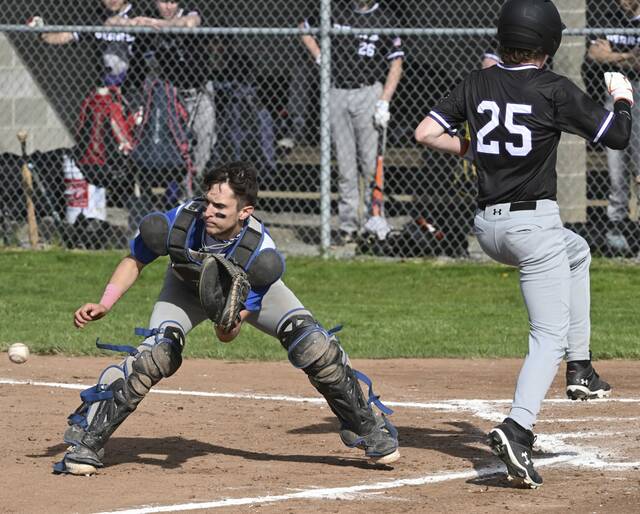 Leechburg catcher Rocco Vigna helped the Blue Devils to their first section title in 22 years last season. (Chaz Palla | TribLive)