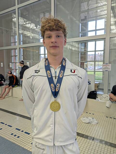 Upper St. Clairs Nazar Zoukovski won the 100 free at the PIAA Class 3A swimming championships Thursday, March 12, 2026 at Bucknell. (Michael Love | TribLive)