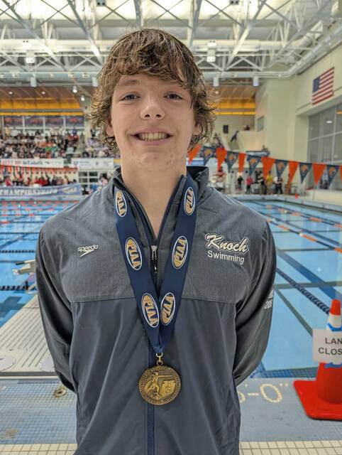 Knoch's Adrian Lavorini took third in the 200 individual medley at the PIAA Class 2A swimming championships Friday, March 13, 2026 at Bucknell. (Michael Love | TribLive)