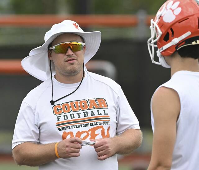 Yough head coach Ben Hoffer during the WCC 7on7 July, 2024 at Greater Labrobe High School.