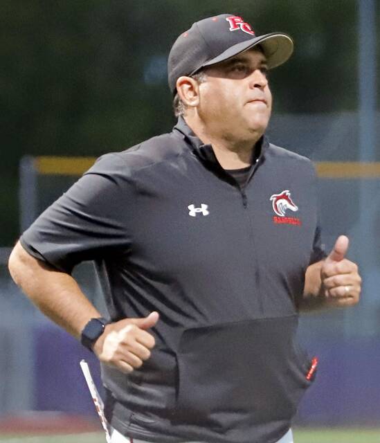 Fox Chapel coach Jim Hastings looks on duiring a WPIAL Class 5A first-round playoff game against Latrobe on Wednesday, May 14, 2025. (Josh Rizzo | For TribLive)
