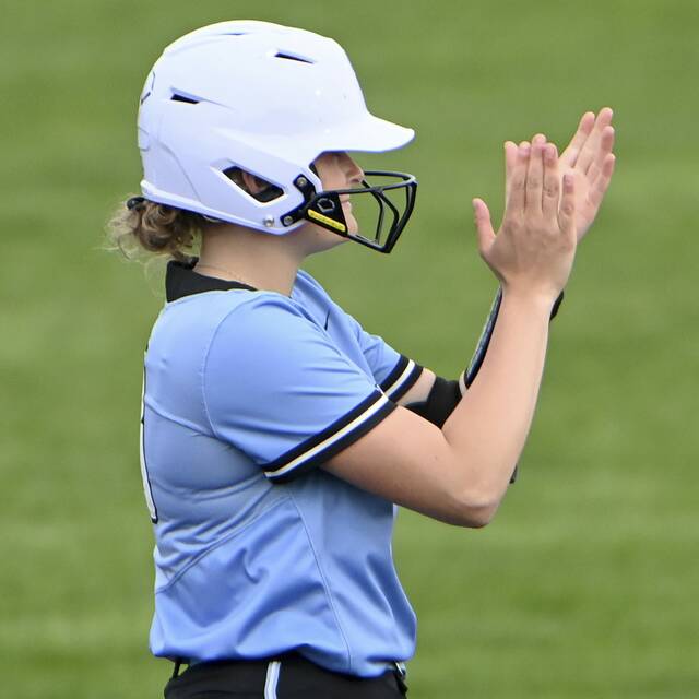Seneca Valleys Abby Kalkowski celebrates her two-run double against Norwin last season. (Christopher Horner | TribLive)