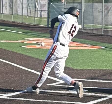 Latrobes Cole Short connects on a three-run double in the fourth inning against Kiski Area on Tuesday. (Dave Mackall | For TribLive)