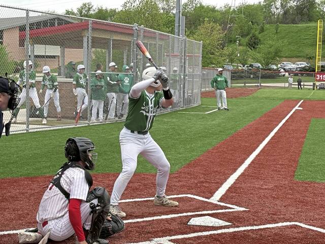 South Fayettes Cody Bungert stands in against Peters Township last season. (Don Rebel | TribLive)