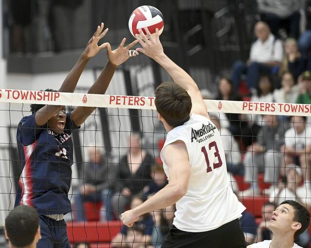 Brandon Aryee and the Shaler boys volleyball have clinched a WPIAL playoff berth. (Christopher Horner | TribLive)
