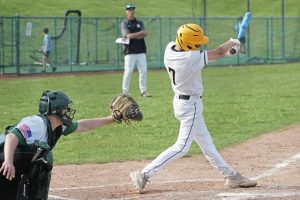 Quaker Valley sophomore second baseman Rafe Furfari (7) bats April 27 against Sto-Rox. (Courtesy of John Doucette)
