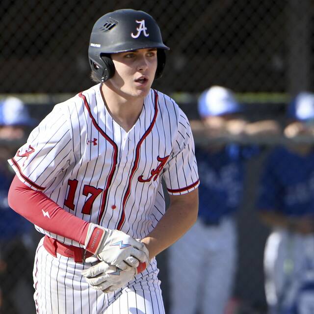 Avonworths Jack Dolan watches his home run leave the park against South Park last season. (Christopher Horner | TribLive)