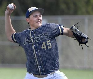 Freeport pitcher Owen Westendorf delivers against Deer Lakes earlier this season. (Christopher Horner | TribLive)
