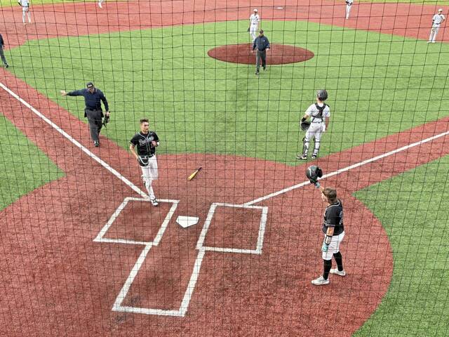 Upper St. Clair's Brooks York touches home after homering against Montour in the WPIAL Class 5A semifinals Thursday, May 21, 2026. (Don Rebel | TribLive)
