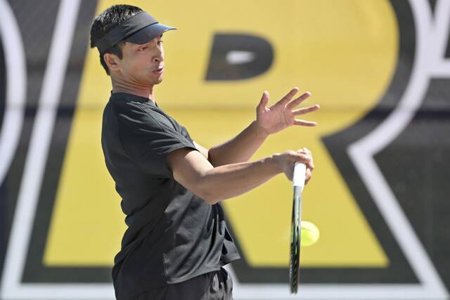 North Alleghenys Advaita Sircar wins the WPIAL Class 3A boys singles title, beating teammate Evan Kaufman on April 9. (Chaz Palla | TribLive)