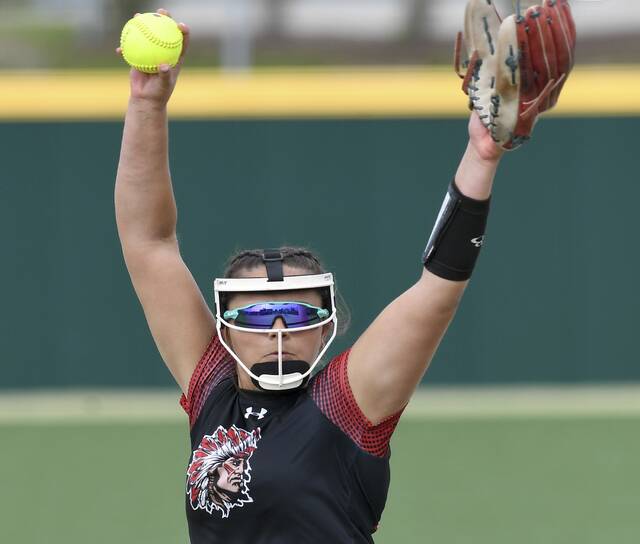 Elizabeth Forward pitcher Julia Resnik delivers against Hampton during their WPIAL Class 4A semifinal at Gateway. (Christopher Horner | TribLive)